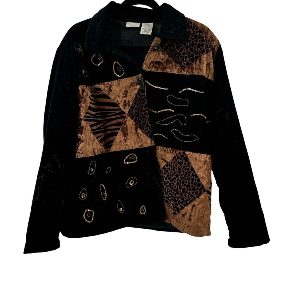 White stag ladies animal print 100% acrylic patchwork velvet jacket